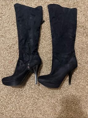 Women's Black Knee-High Stiletto Platform Boots
